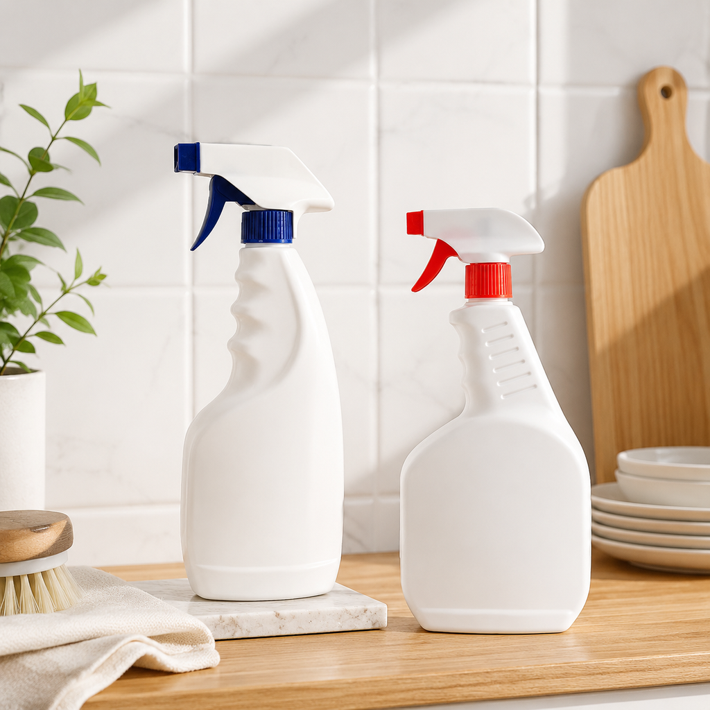 Heavy Duty HDPE Trigger Spray Bottles BPA Free Chemical Resistant Empty Plastic 1L Screw Cap Color Coded Nozzle House Cleaning