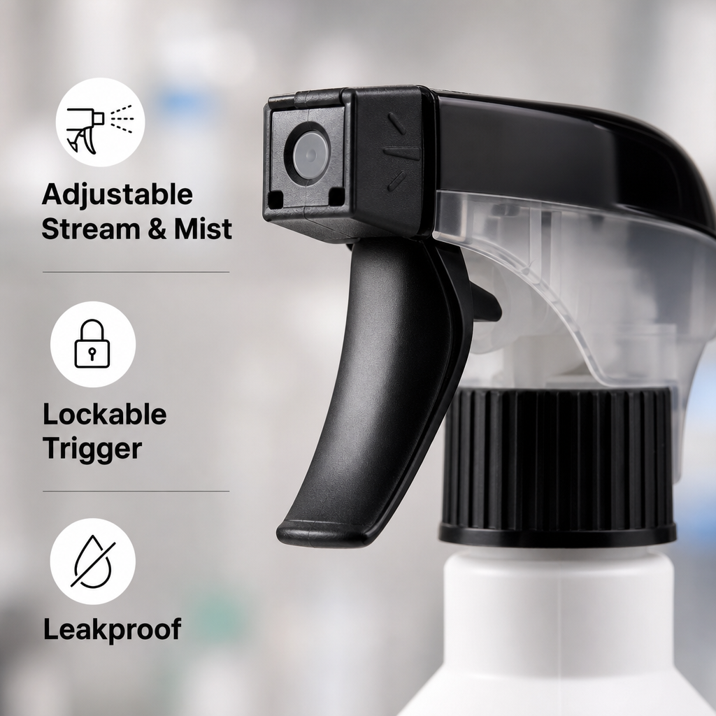 Chemical Resistant HDPE Trigger Spray Bottle Empty Adjustable Nozzle for Cleaner