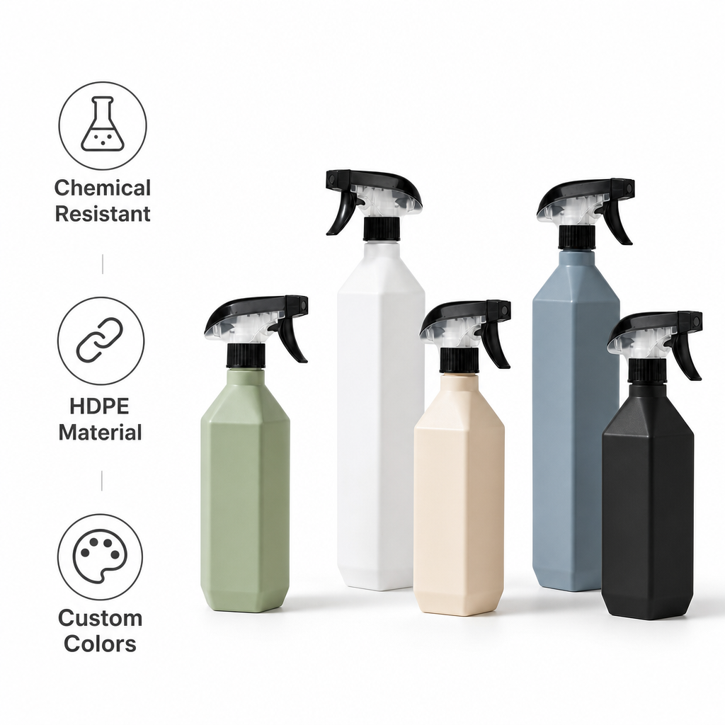 Chemical Resistant HDPE Trigger Spray Bottle Empty Adjustable Nozzle for Cleaner